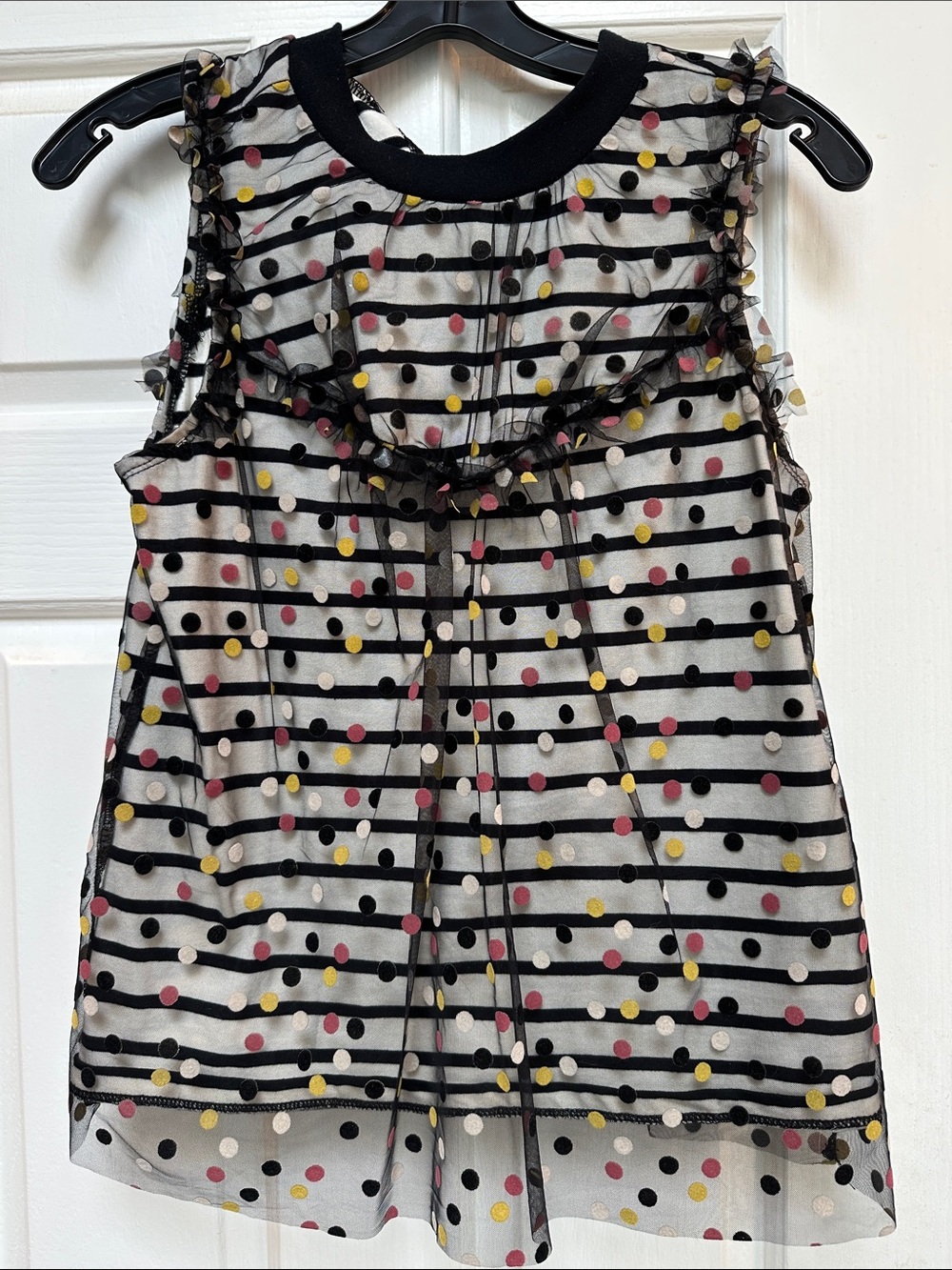 Maeve Sheer Polka Dot Sleeveless Top in Black, Pink, Yellow & White - Picture 1 of 4